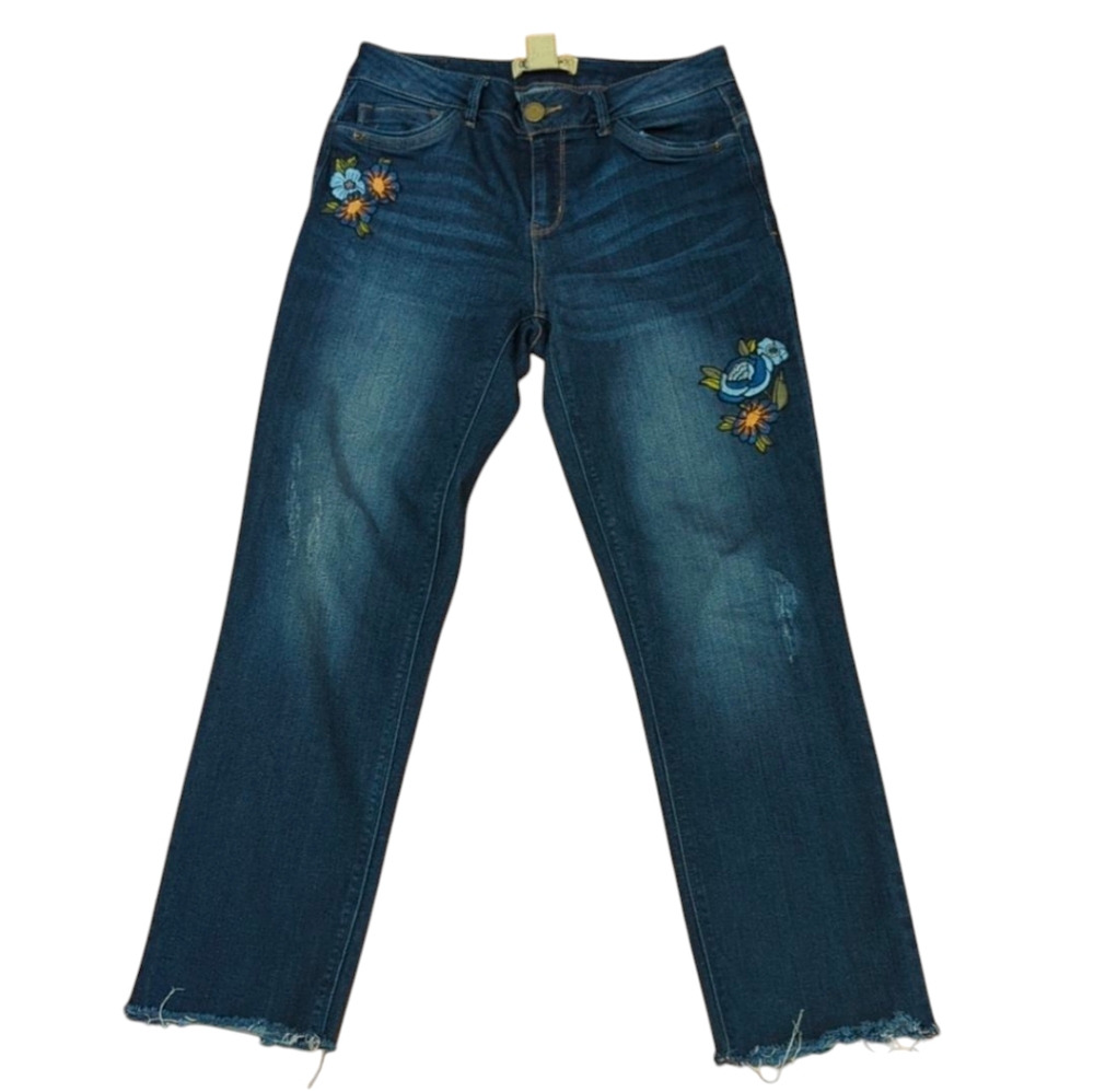 Democracy Straight Leg Jeans with Blue Floral Embroidery